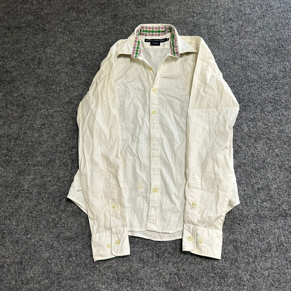 Ralph Lauren Sport Button Down Womens Size 6 White Cotton Plaid Collar Preppy